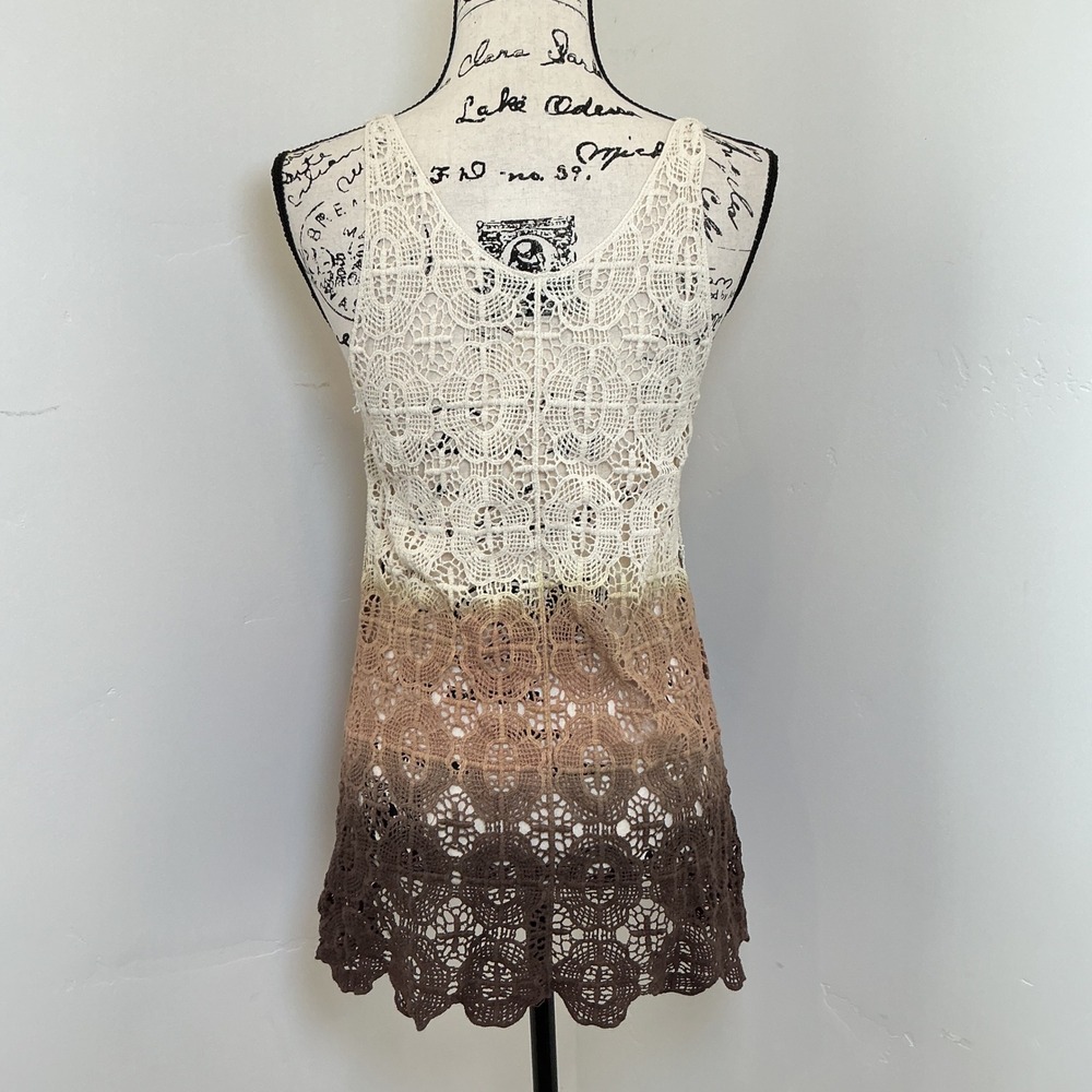 Coco + Carmen Crochet Lace Tank Top Womens S/M Brown Ombre Boho Excellent - Picture 3 of 4